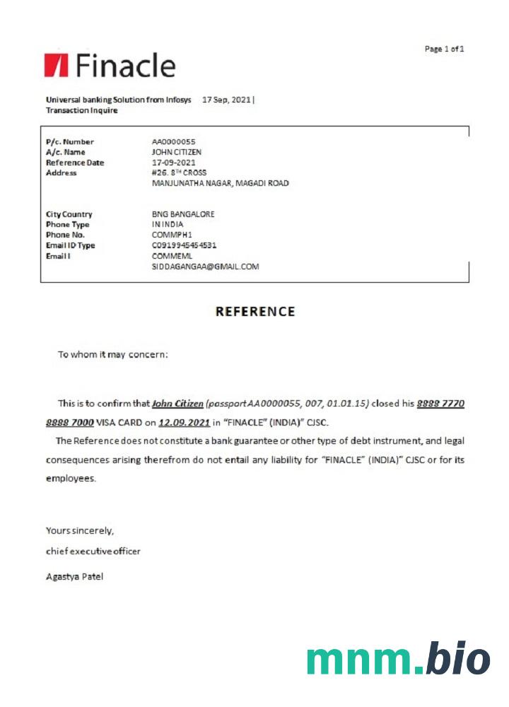 Przykład zamknięcia banku w Indiach Finacle w formatach Word i PDF